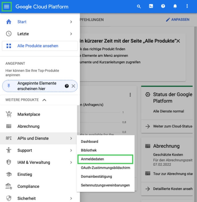Google Cloud Platform Anmeldedaten