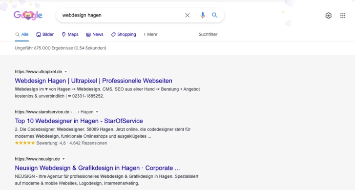 SERP Snippet Beispiel